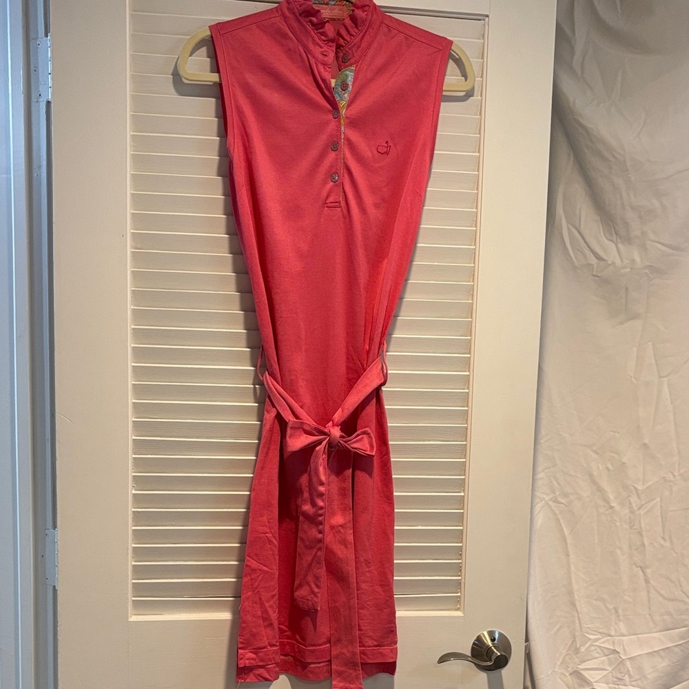 Masters Magnolia Lane Sleeveless Pink Tie-Waist Polo Dress Small
